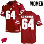 Women's Wisconsin Badgers NCAA #64 Brett Connors Red Authentic Under Armour Stitched College Football Jersey XC31W84NQ